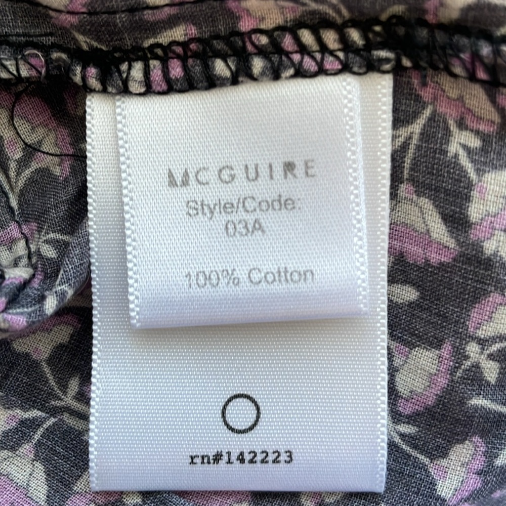 MCGUIRE Gray and Purple Floral Long Sleeve Cotton Peplum Blouse. Size Small. - Picture 11 of 12